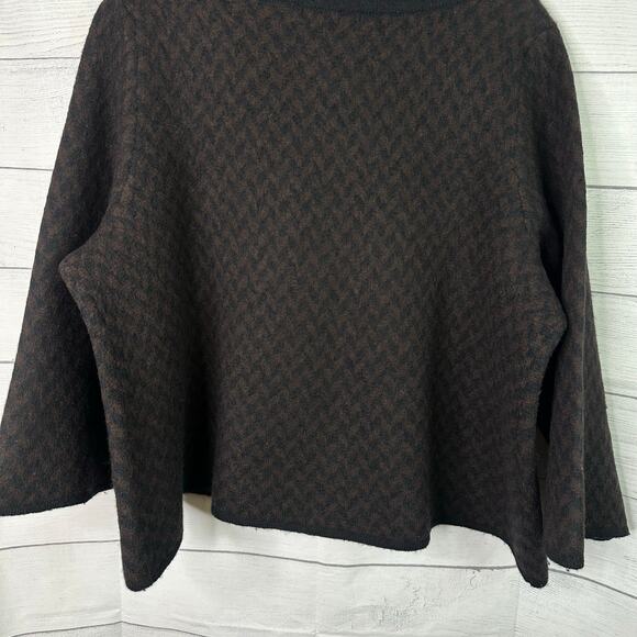 Heather B Womens size 2X Wool Houndstooth Swing Cape Jacket Cardigan Black Brown - Picture 7 of 9